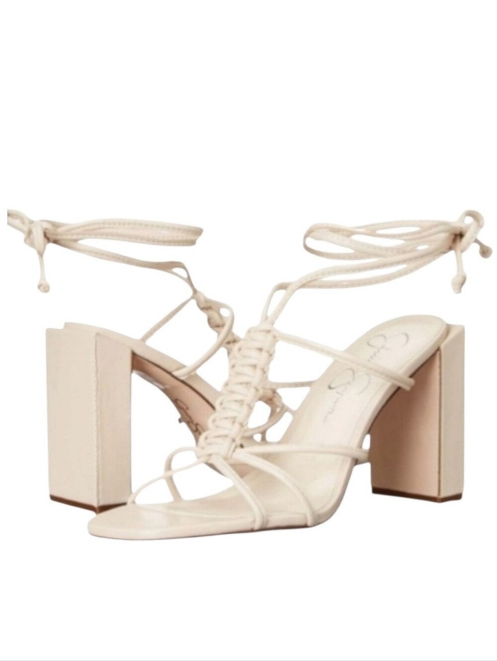 Jessica Simpson Maena Ankle Wrap Block Heel Sandals Cream Ivory 9